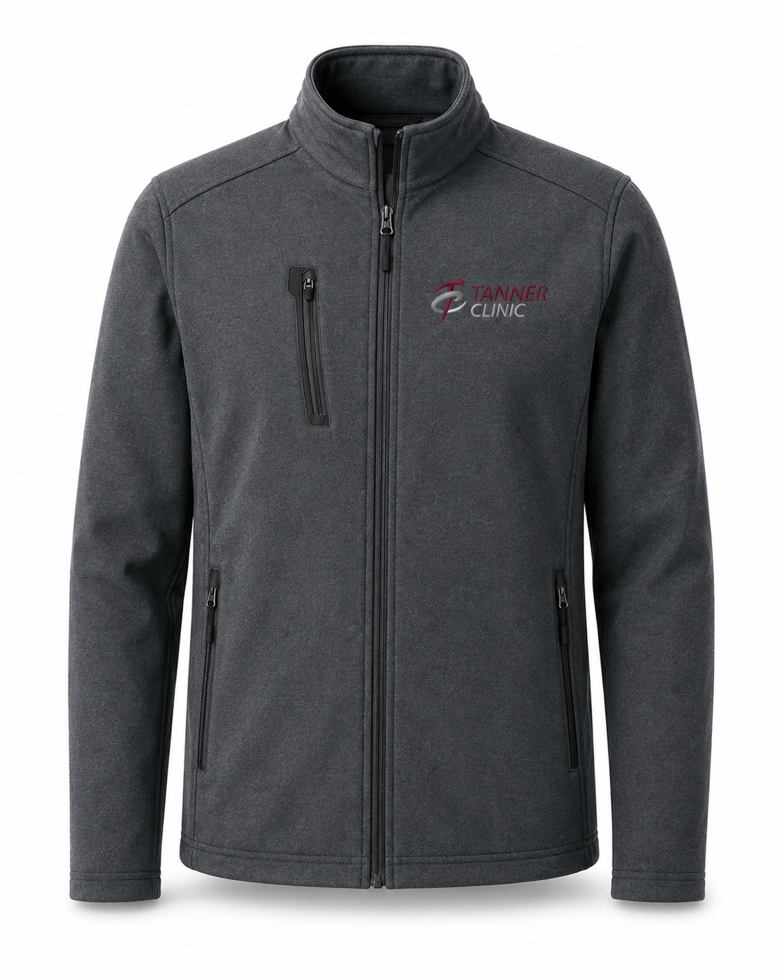 Battleship gray Port Authority soft shell jacket with embroidered Tanner Clinic logo